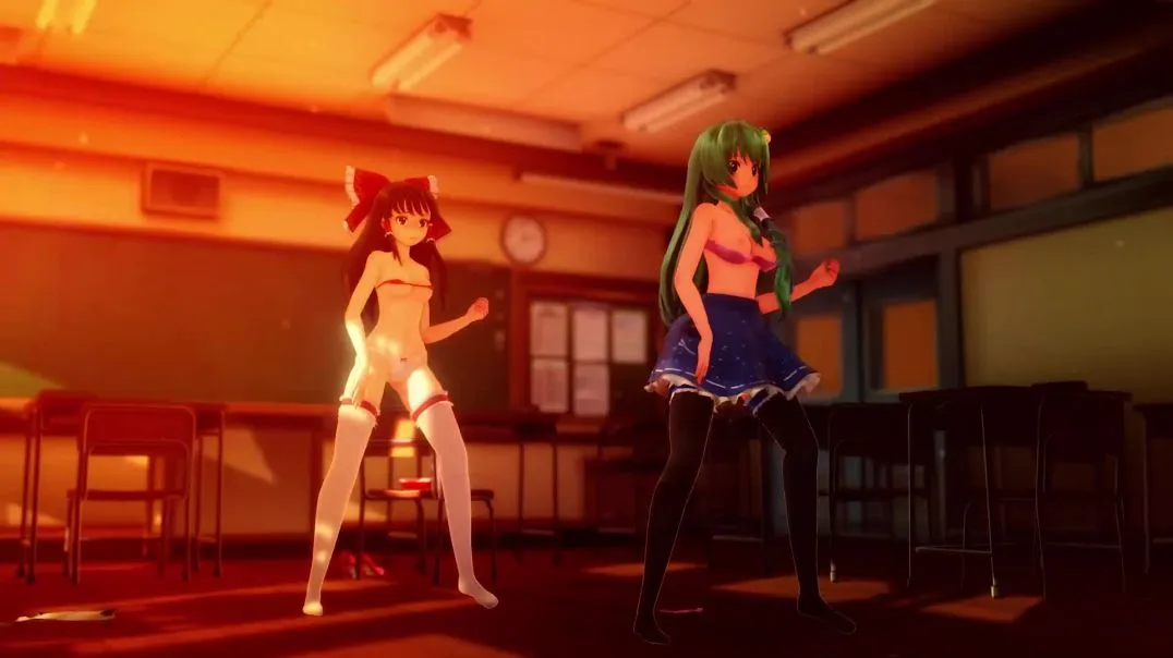 Sanae & Reimu Classroom Photoshoot - Persecution Complex Cellphone Girl / 被害妄想携帯女子